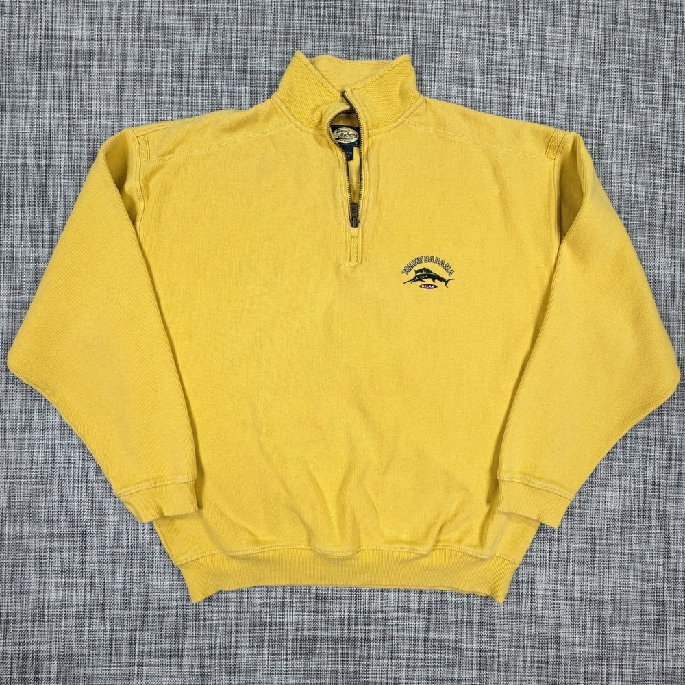 Tommy Bahama Relax Men's Quarter Zip Sweatshirt Yellow Large Cotton Pullover